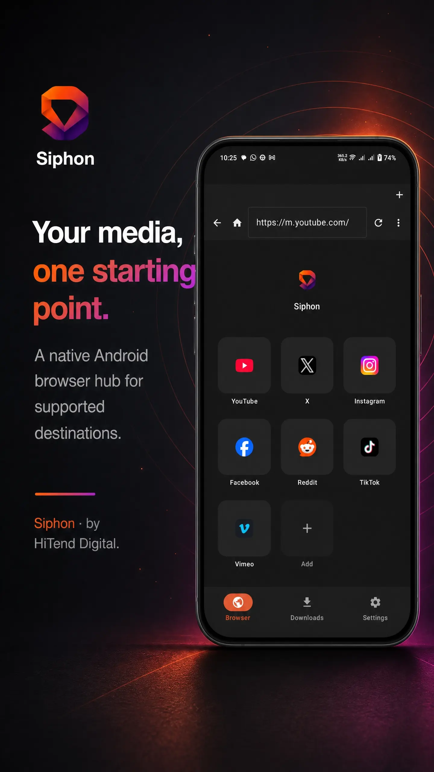 Siphon Android main download screen