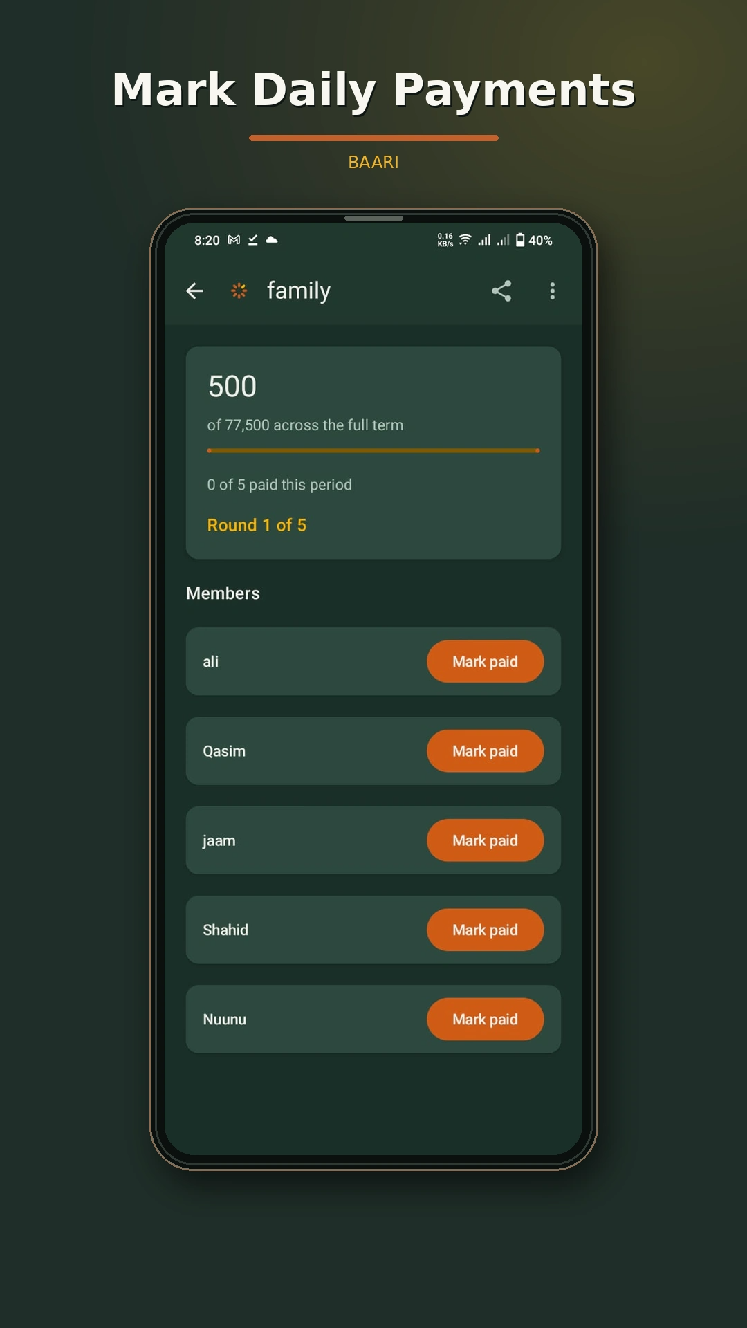 Baari committee detail with progress bar