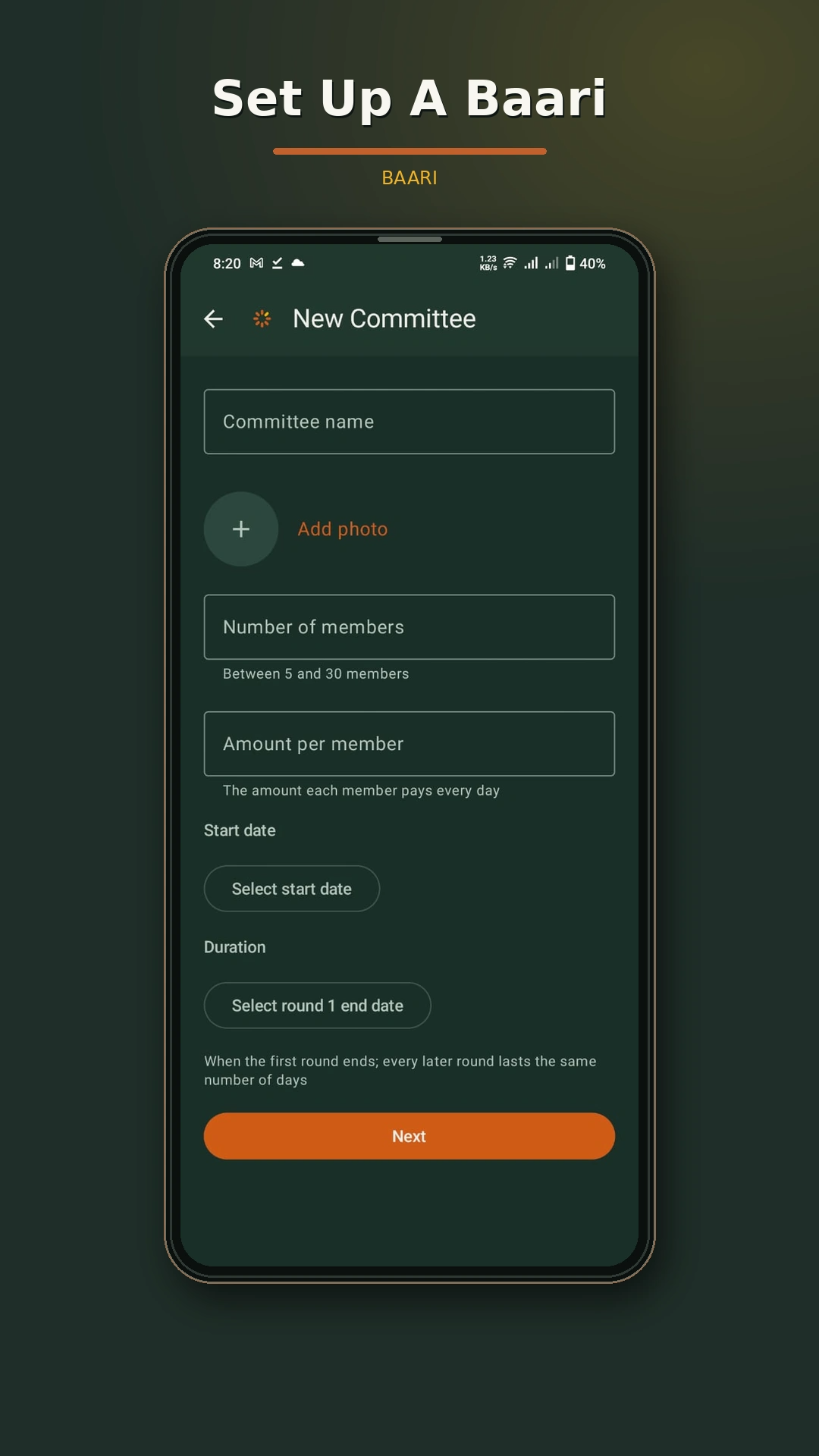 Baari new committee setup screen