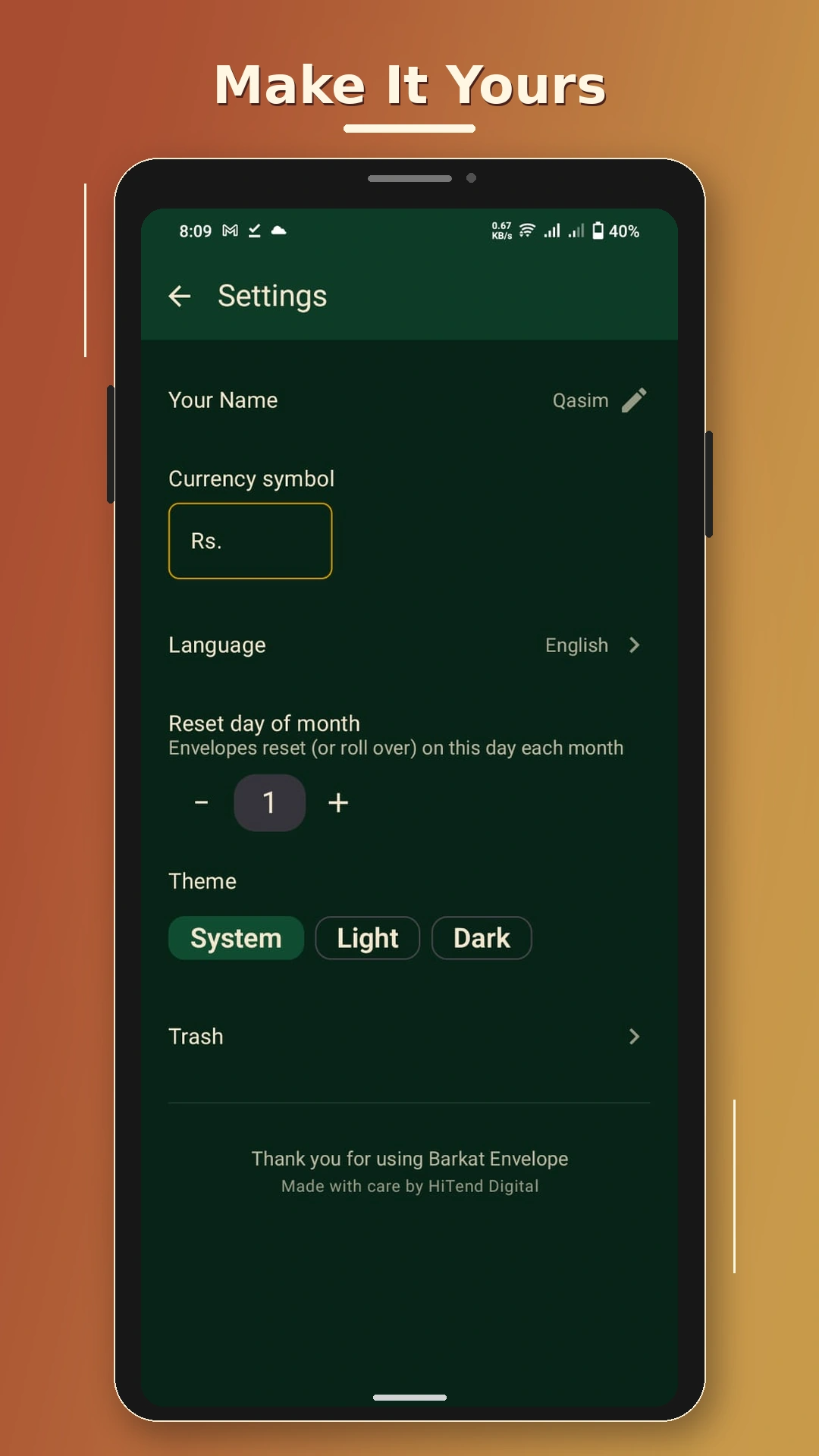 Barkat Envelope onboarding screen