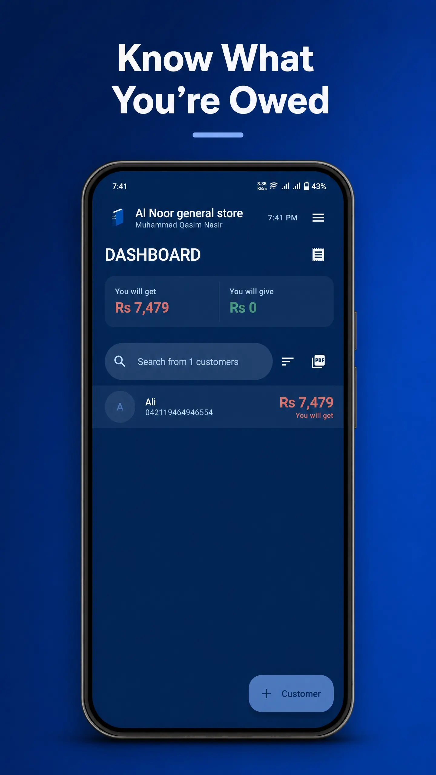 Easy Udhar customer list