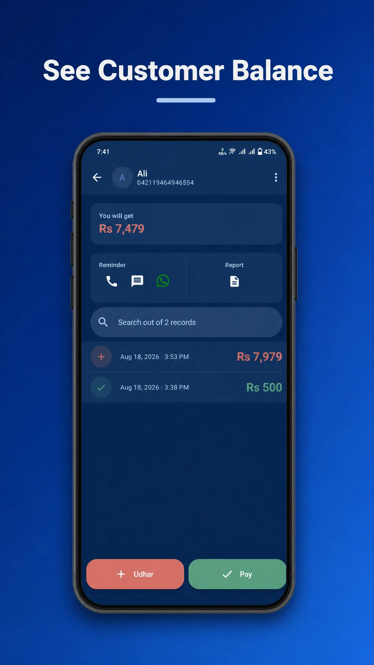 Easy Udhar customer ledger
