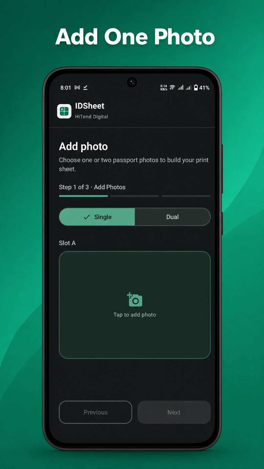 ID Sheet photo selection screen