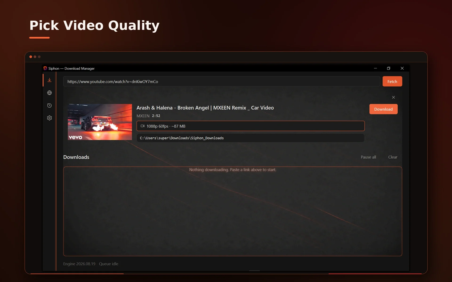 Siphon main download screen
